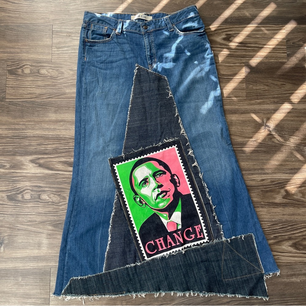 Y2K GAP X Shepard Fairey “CHANGE” poster Original Flare Blue Denim Jeans